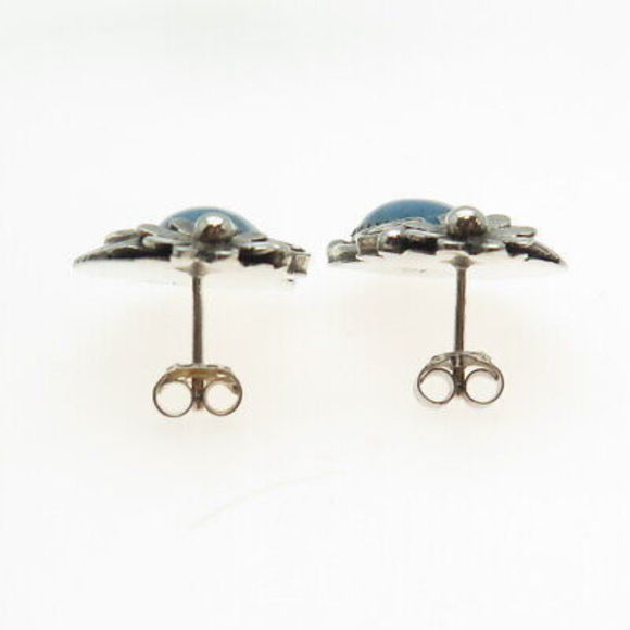 SHEENA LONG Navajo Old Pawn 925 Sterling Silver Vintage Sodalite Floral Earrings - Picture 6 of 7